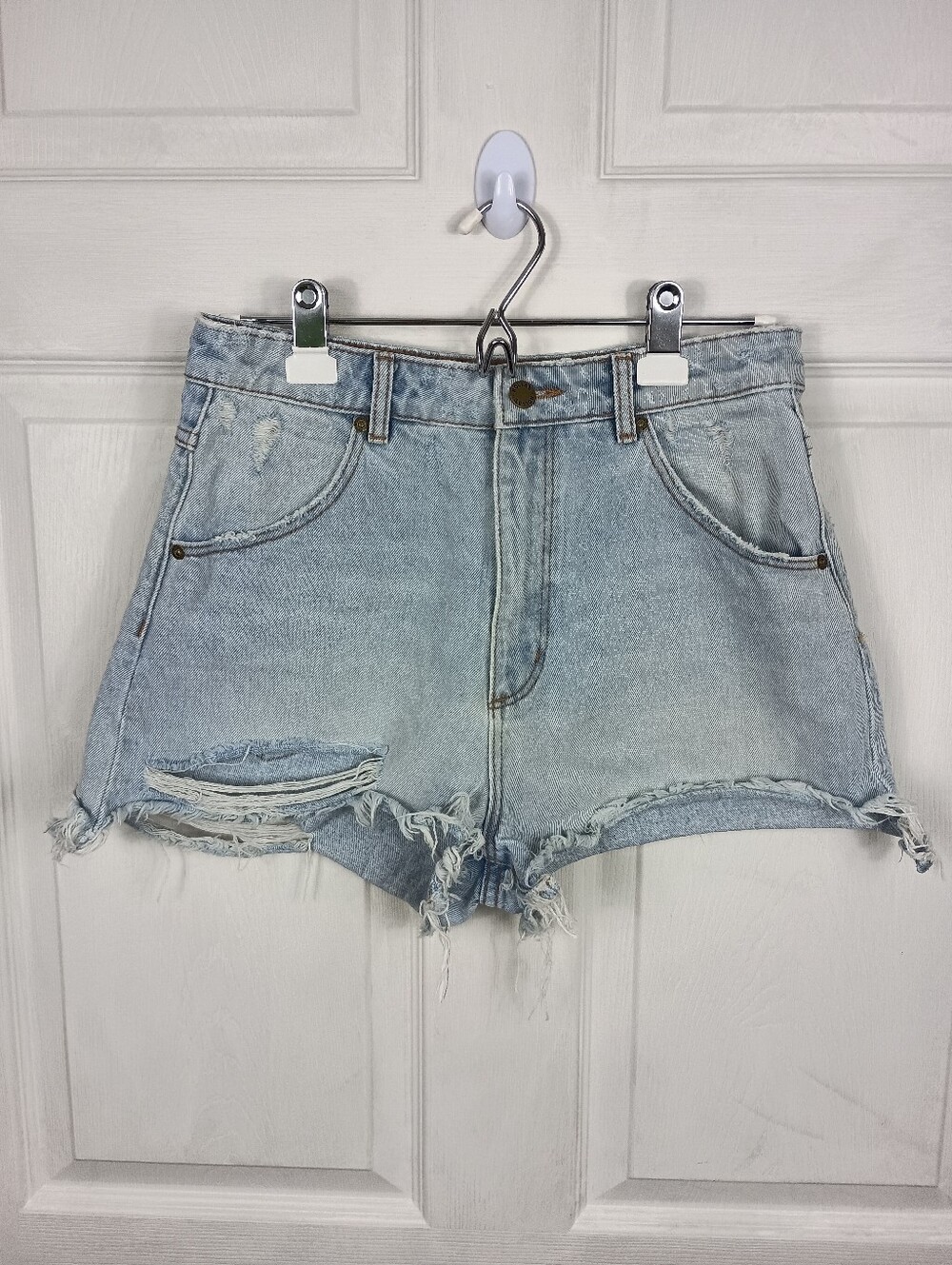 Rollas Jean Shorts 29 Womens Blue Denim Dusters High Rise Slim Distressd Raw Hem